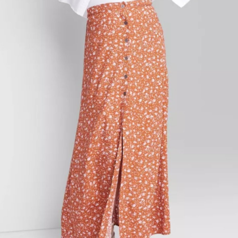 NWOT Women's Button-Front Printed Midi Skirt - Wild Fable